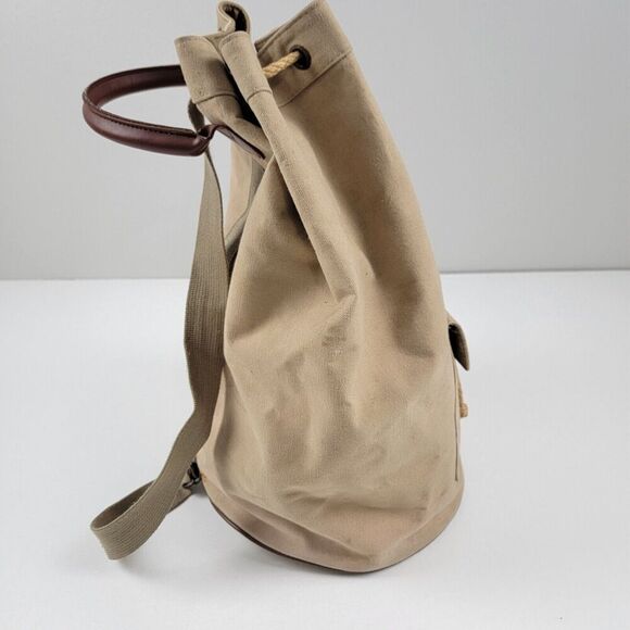 Vintage 90s Ralph Lauren Canvas Drawstring Bucket Bag Backpack Khaki Distressed - Picture 3 of 15